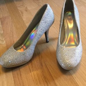 Silver prom or homecoming glitter heels